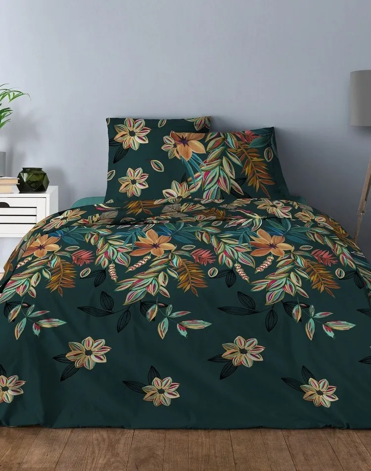 Housse de couette 240x220 vert sapin fleurie